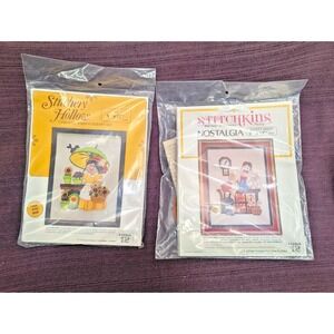 Vintage Stichkins Embroidery Kits - 1976 - Liza & 1977 Sweet shop - Size 9 x 12"